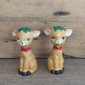 Vintage Christmas Holiday Baby Fawn Deer Salt and Pepper Shakers by JSNY Kitschy